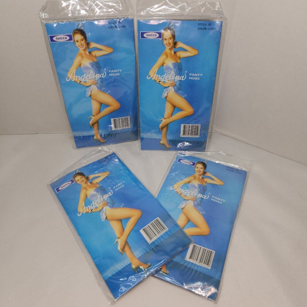 Angelinas Gray Panty Hose One Size Fits 5-510 100-165lbs Nylon Lightweight Hosie